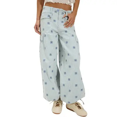 Free People Lotus Embroidered Railroad Stripe Jeans in Indigo Railroad at Nordstrom, Size 25 | Nordstrom