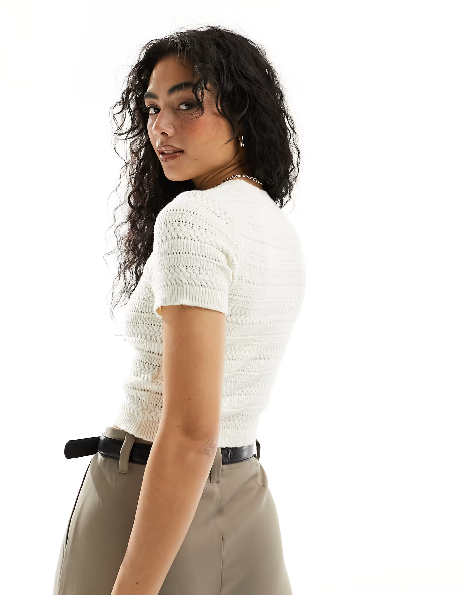 ASOS DESIGN knitted baby tee in textured stitch in cream | ASOS (Global)