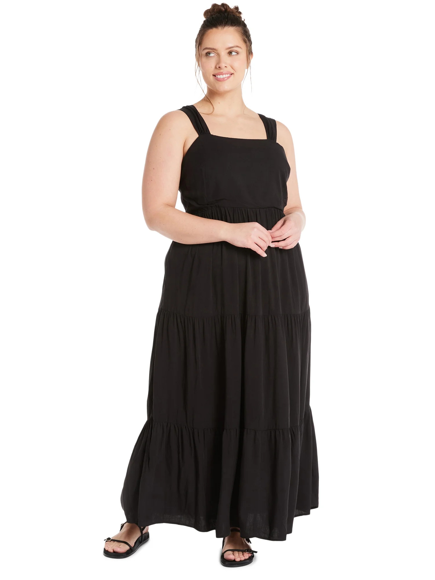 Terra & Sky Women’s Plus Size Linen Blend Square Neck Maxi Dress, 0X-5X | Walmart (US)