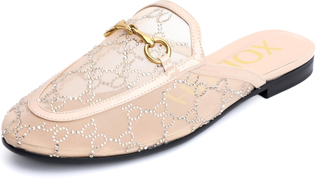 XOBZJH Women’s Sparkly Rhinestone Mesh Mules – Backless Loafers with Gold Horsebit, Breathabl... | Amazon (US)
