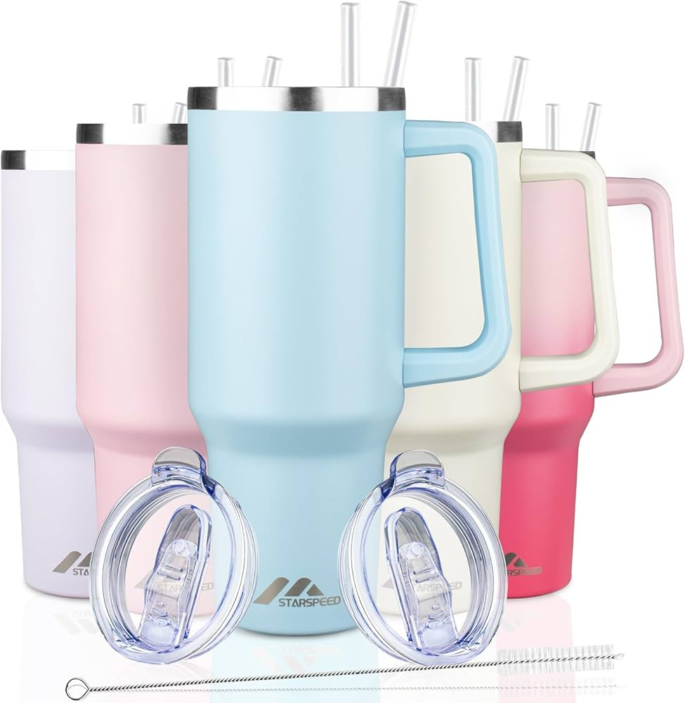 40 oz Tumbler with Handle and Straw Lid | Stainless Steel Water Bottle Travel Mug Reusable Insula... | Amazon (US)