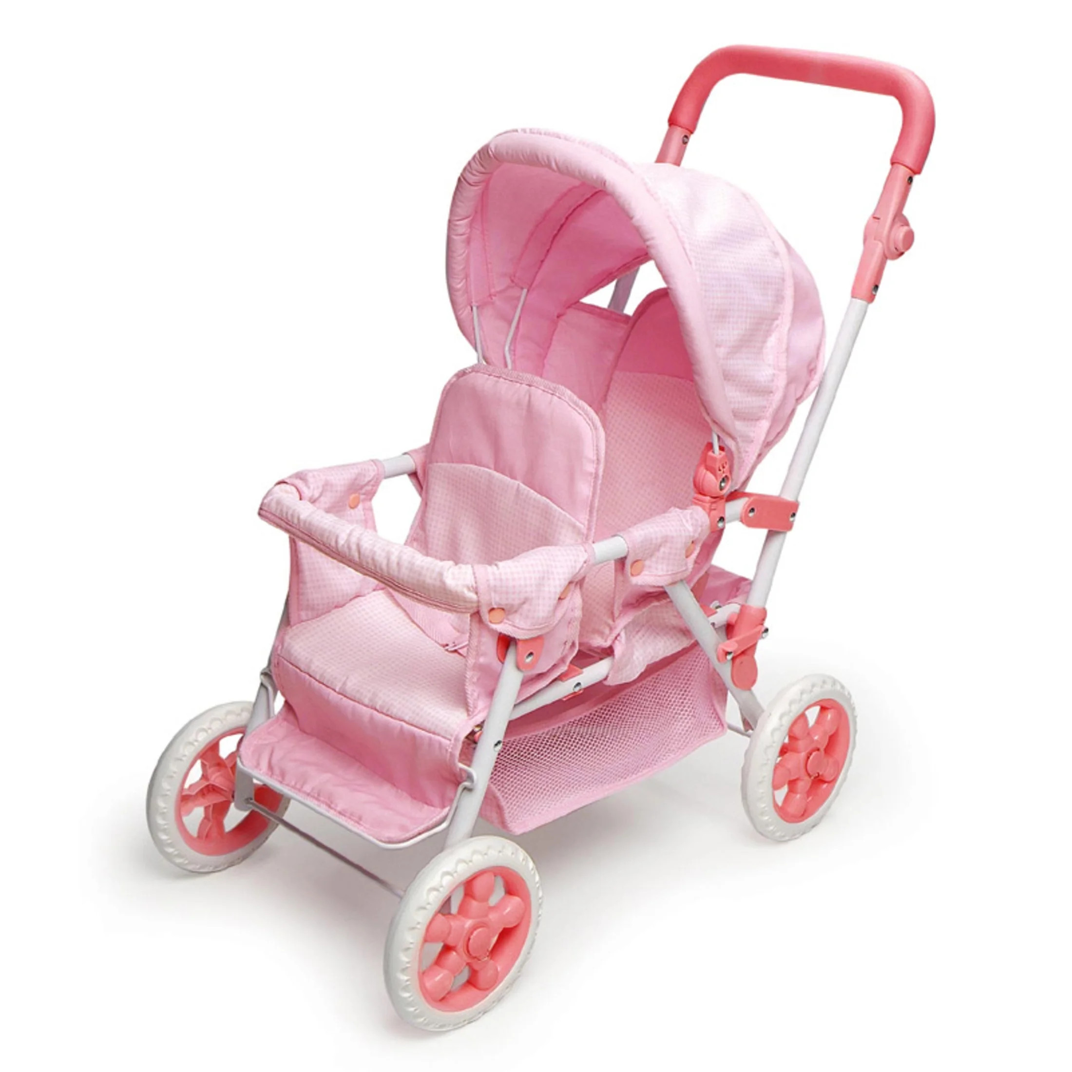 Folding Double Front-to-Back Doll Stroller - Pink/Gingham | Walmart (US)