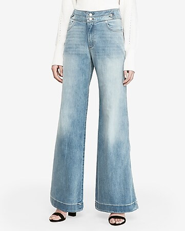 High Waisted Side Tab Light Wash Wide Leg Jeans | Express