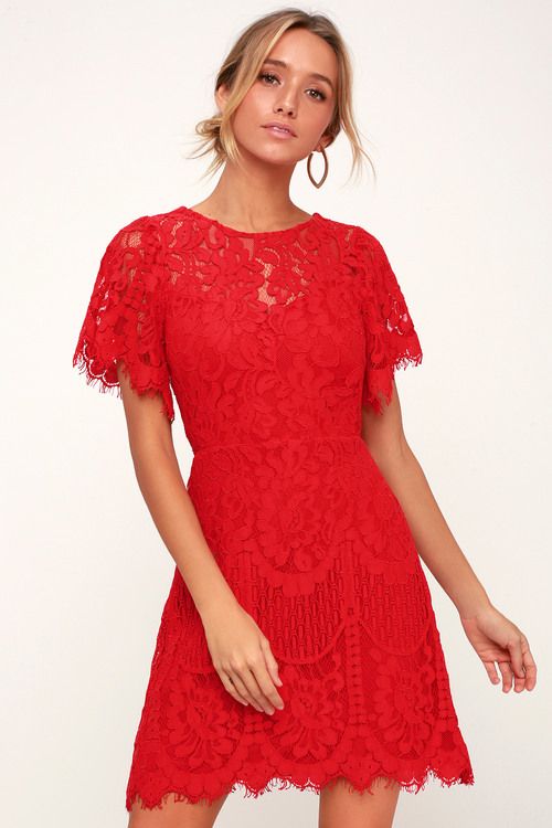 Pearson Red Lace Short Sleeve Dress | Lulus (US)
