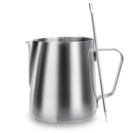 Milk Frothing Pitcher, ENLOY Stainless Steel Creamer Frothing Pitcher Cup , Perfect for Espresso Machines, Milk Coffee Frothers, Latte Art 12 oz | Walmart (US)