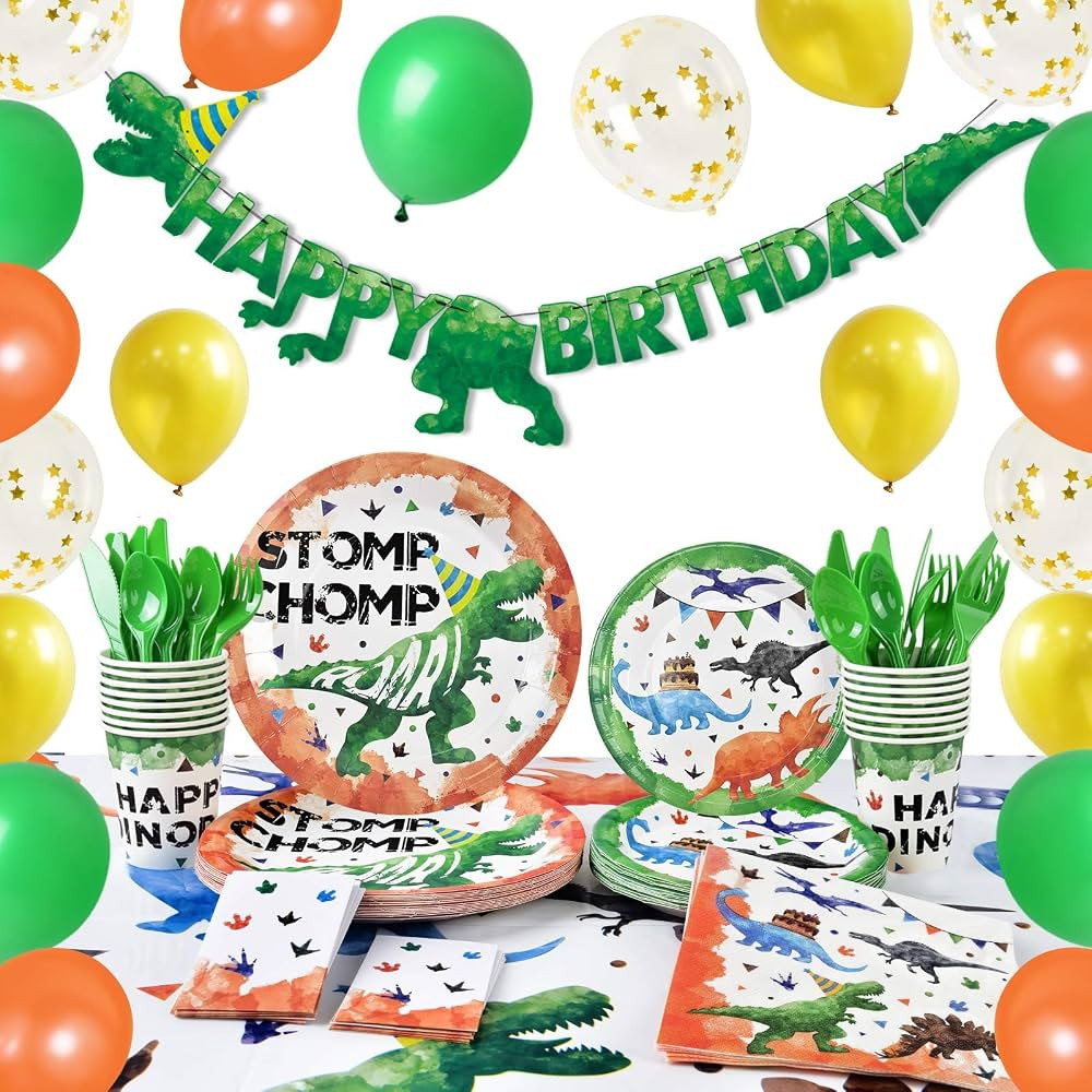 Watercolor Dinosaur Party Supplies - Dino Theme Birthday Party Decoration for Boys Birthday Banne... | Amazon (US)