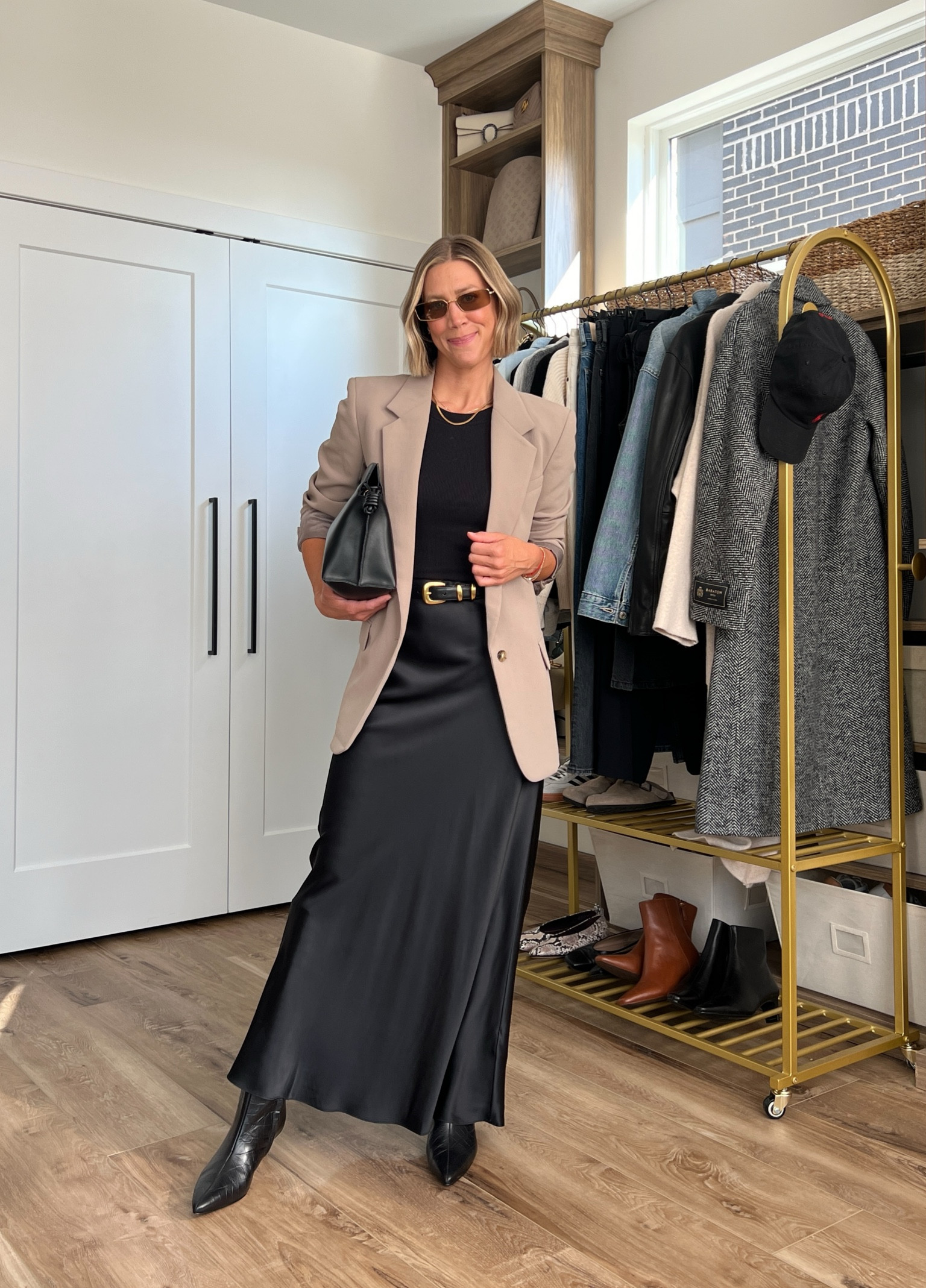 Wearing small silk skirt, XS tank, 4 blazer, small belt, boots tts 

#LTKFitness #LTKStyleTip #LTKFindsUnder100