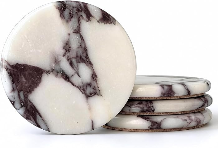 Marble Coasters Set of 4 - Stone Coaster for Drinks, Coaster with Cork for Tabletop & Coffee Tabl... | Amazon (US)