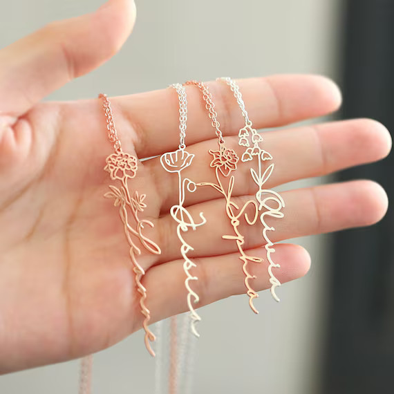 Personalized Birth Flower Name Necklace - Gold Name Necklace - Custom Name Jewelry - Birthday Gif... | Etsy (US)
