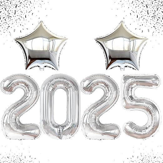 KatchOn, Huge 40 Inch 2025 Balloons Silver - New Years Balloons | Star Balloons, 2025 Silver Ball... | Amazon (US)