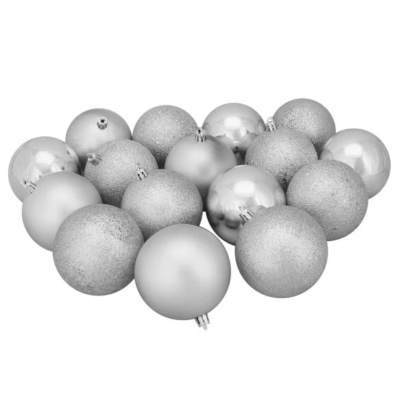 Northlight 16ct Shatterproof 4-Finish Christmas Ball Ornament Set 3" - Silver | Target