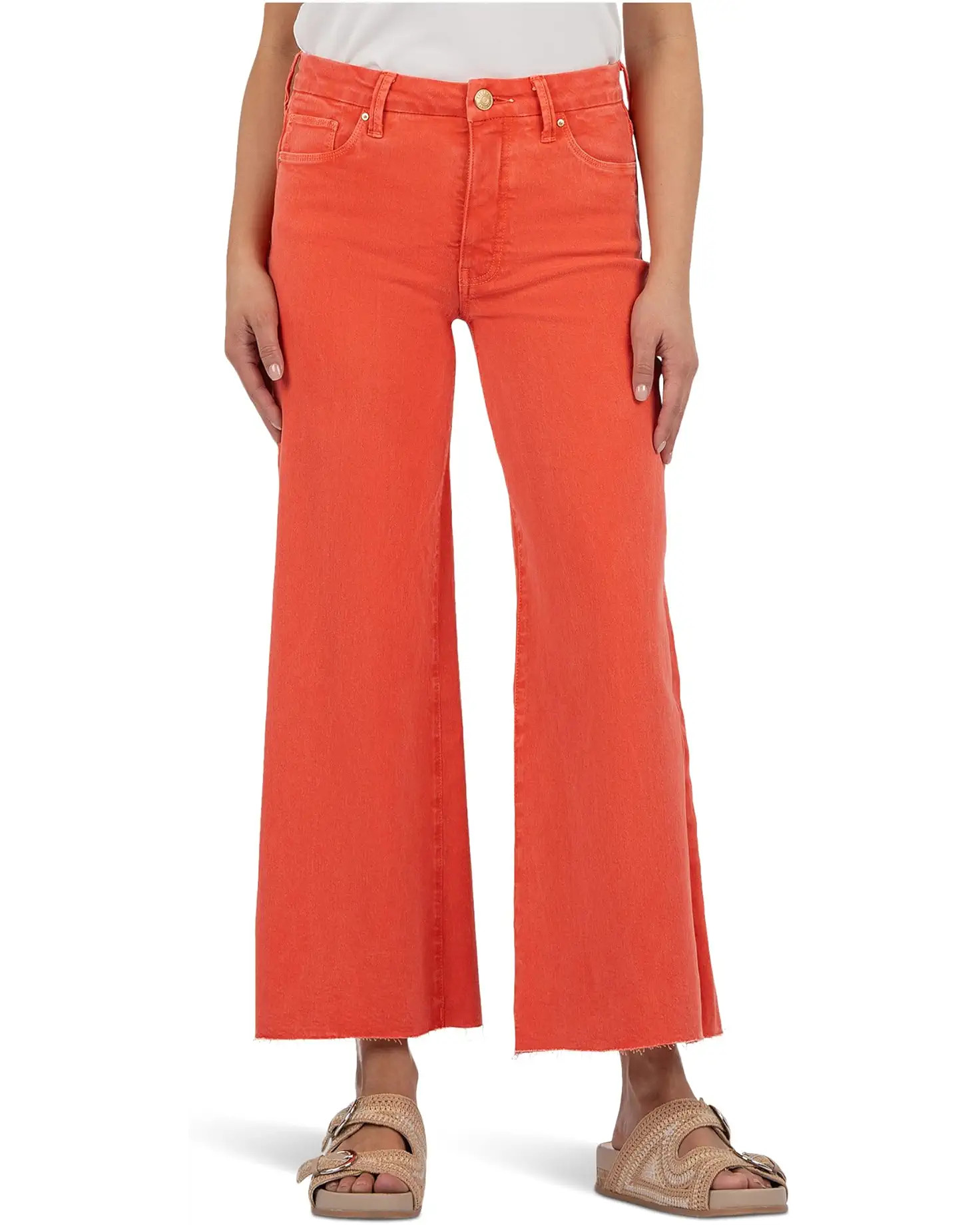 Women's KUT from the Kloth Meg High Rise Fab Ab Wide Leg Raw Hem | Zappos