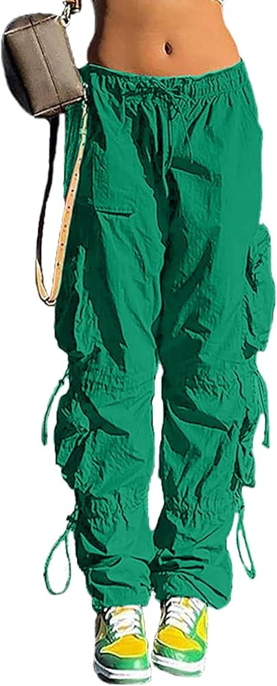 QYANGG Baggy Parachute Pants for Women& Girls Drawstring Elastic Low Waist Ruched Cargo Pants Mul... | Amazon (US)