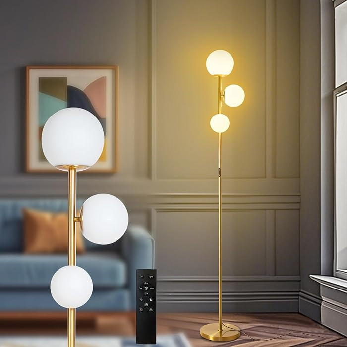 Mid Century Gold Floor Lamp,Dimmable LED Brass Floor Lamp Touch Control with Remote,Vintage Moder... | Amazon (US)