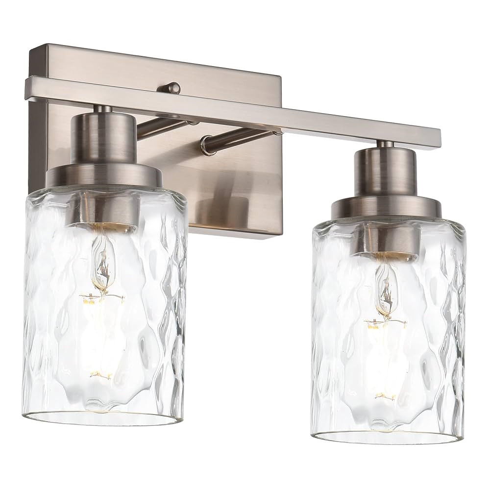MELUCEE Indoor Wall Sconces Brushed Nickel with Clear Hammered Glass, 2-Light Modern Bathroom Van... | Amazon (US)