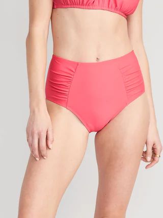 High-Waisted Printed Ruched Bikini Swim Bottoms for Women | Old Navy (US)