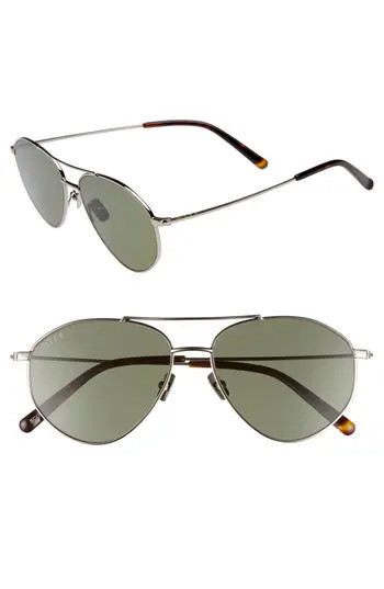 Women's Diff Scout 53Mm Aviator Sunglasses - Light Gunmetal/ Green | Nordstrom