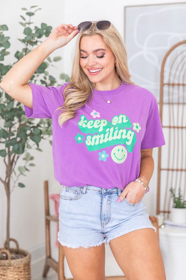 Keep On Smiling Purple Oversized Graphic Tee | Pink Lily