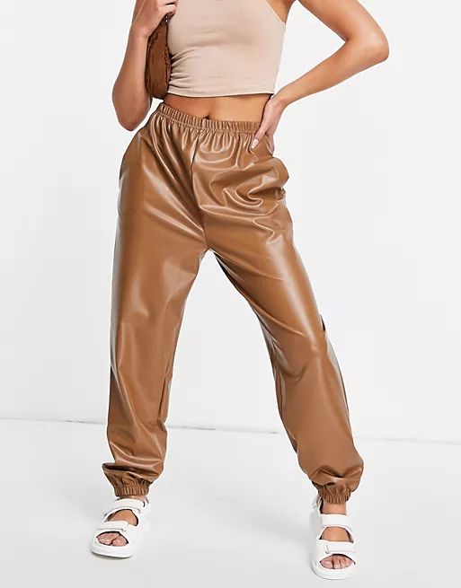 I Saw it First PU jogger in camel | ASOS (Global)