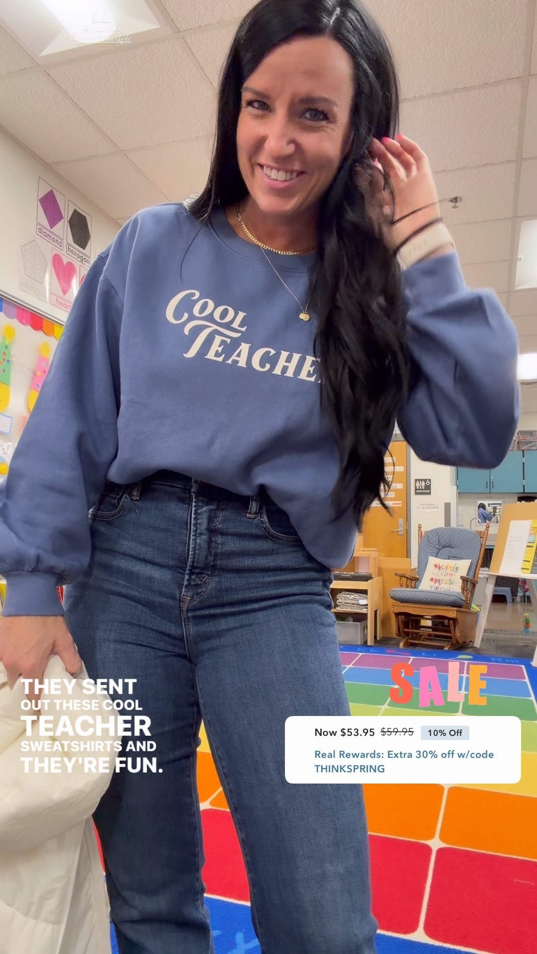 American Eagle flare Jeans ON SALE!! (use code THINKSPRING for extra 30% off!) Perfect fit, fit TTS— I’m 5’5” and in my normal size 4/27! Loft “Cool Teacher” sweatshirt size S. Walmart vest just $12.99 (I sized down to an XS).

#LTKootd #LTKSaleAlert