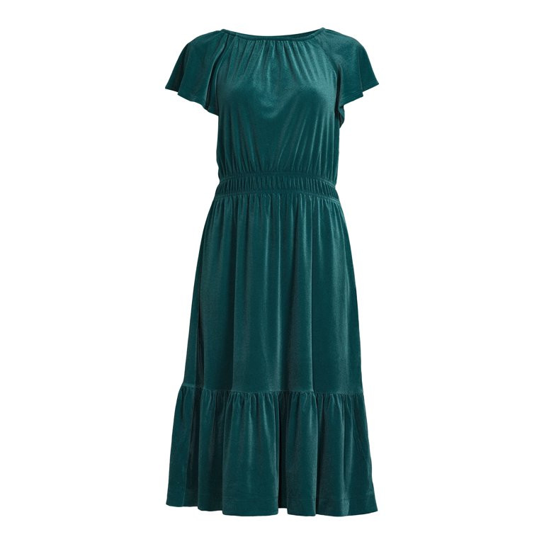 Time and Tru Women's Velvet Flutter Sleeve Dress, Sizes XS-XXXL | Walmart (US)