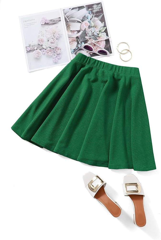 Romwe Women's Plus Size Stretchy Elastic Waist Flared Casual Mini Skater Skirt | Amazon (US)