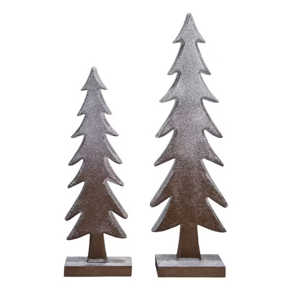 Transpac Wood 20 in. Multicolor Christmas Glitter Trees Set of 2 | Target