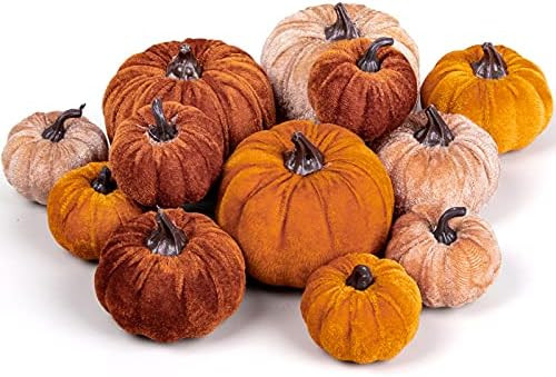 Whaline 12Pcs Fall Artificial Pumpkins 3 Sizes Fake Velvet Pumpkin Orange Brown Khaki Small Foam ... | Amazon (US)