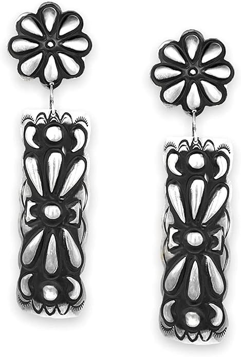 Amazon.com: Genuine Oxidized Sterling Silver Statement Earrings, Authentic Native American USA Ha... | Amazon (US)