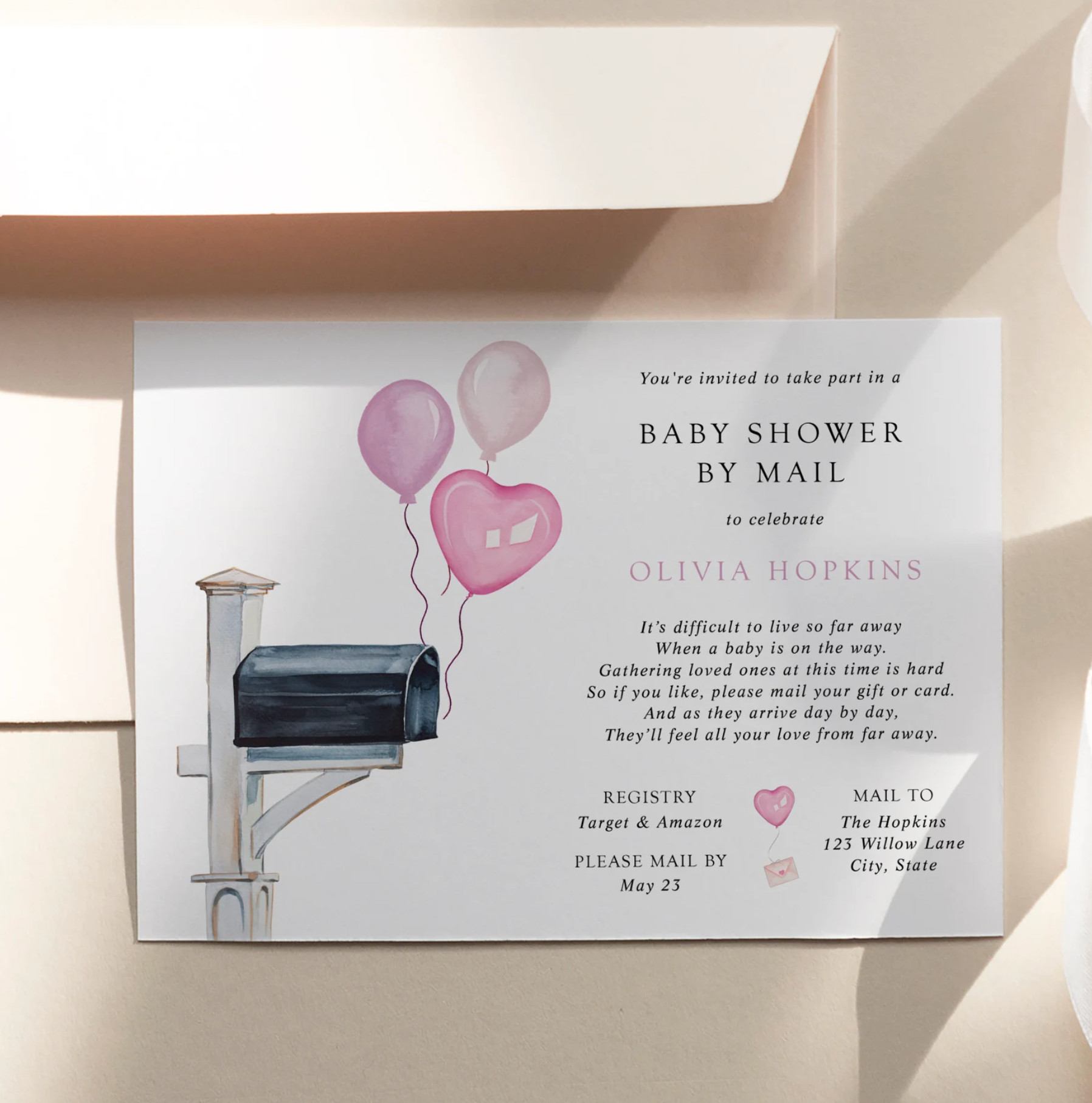 When distance makes gathering difficult, a thoughtful invitation makes all the difference 🤍
This Baby Shower by Mail design is such a meaningful way to celebrate a new arrival — classic, sentimental, and available in several soft color options. 

 #LTKBaby #LTKBump