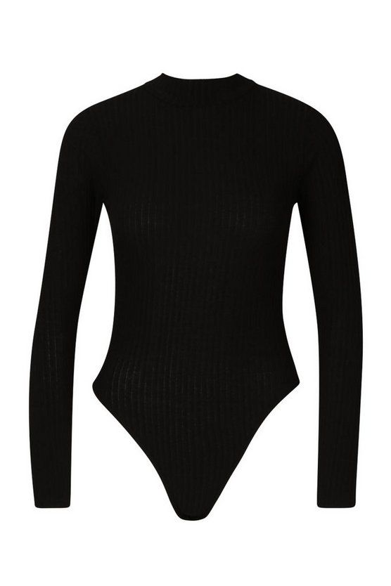 Turtle Neck Long Sleeve Knitted Rib Bodysuit | Boohoo.com (US & CA)