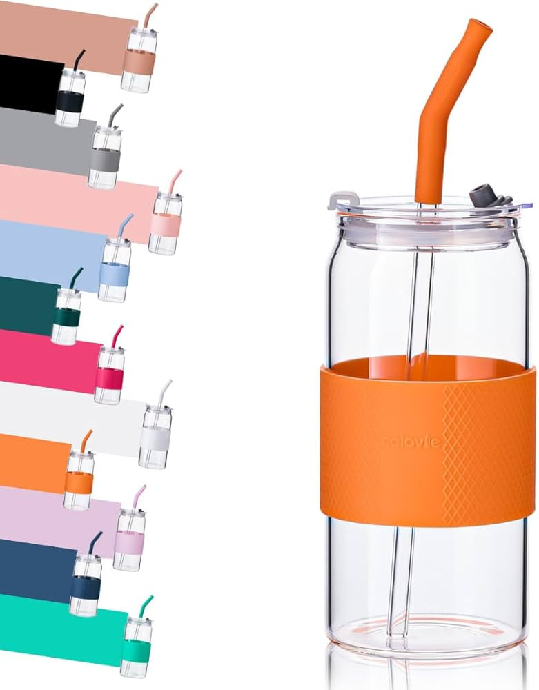 ColoVie 20oz Tumbler with 3 IN 1 Lids and Glass Straws(Extra Silicone Tips), Bright Orange Silico... | Amazon (US)