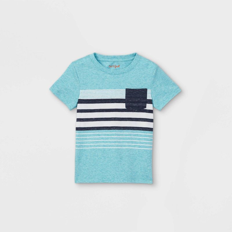 Toddler Boys' Striped Pocket Short Sleeve T-Shirt - Cat & Jack™ Teal | Target