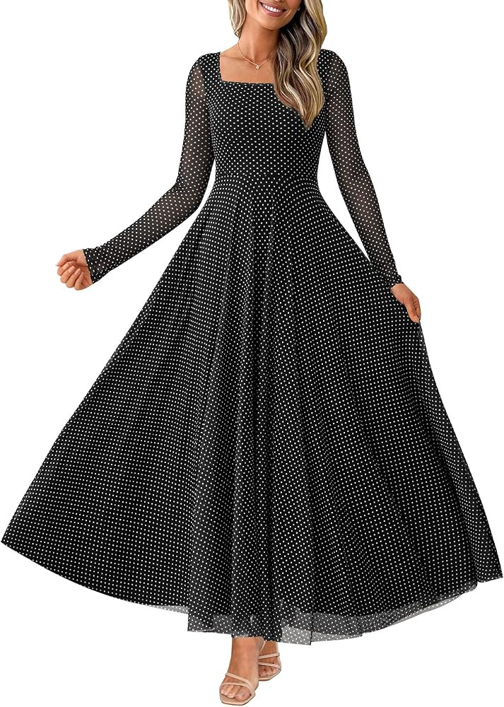 BTFBM Women Maxi Dress Fall 2025 Fashion Elegant Long Sleeve Square Neck Floral Print Party Club ... | Amazon (US)