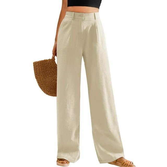 Womens Casual Wide Leg Pants High Waisted Button Down Straight Long Trousers Palazzo Pants | Walmart (US)