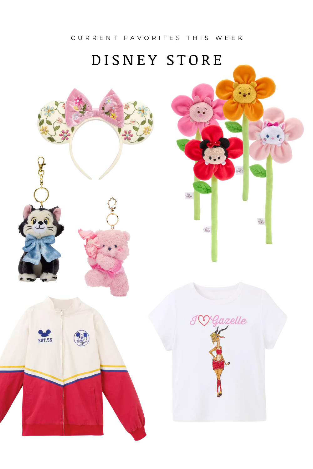  

 This weeks Disney store favorites! Adorable floral characters, baublebar ears, plushie bag charms, and a pretty icon gazelle shirt  

#LTKU #LTKTravel