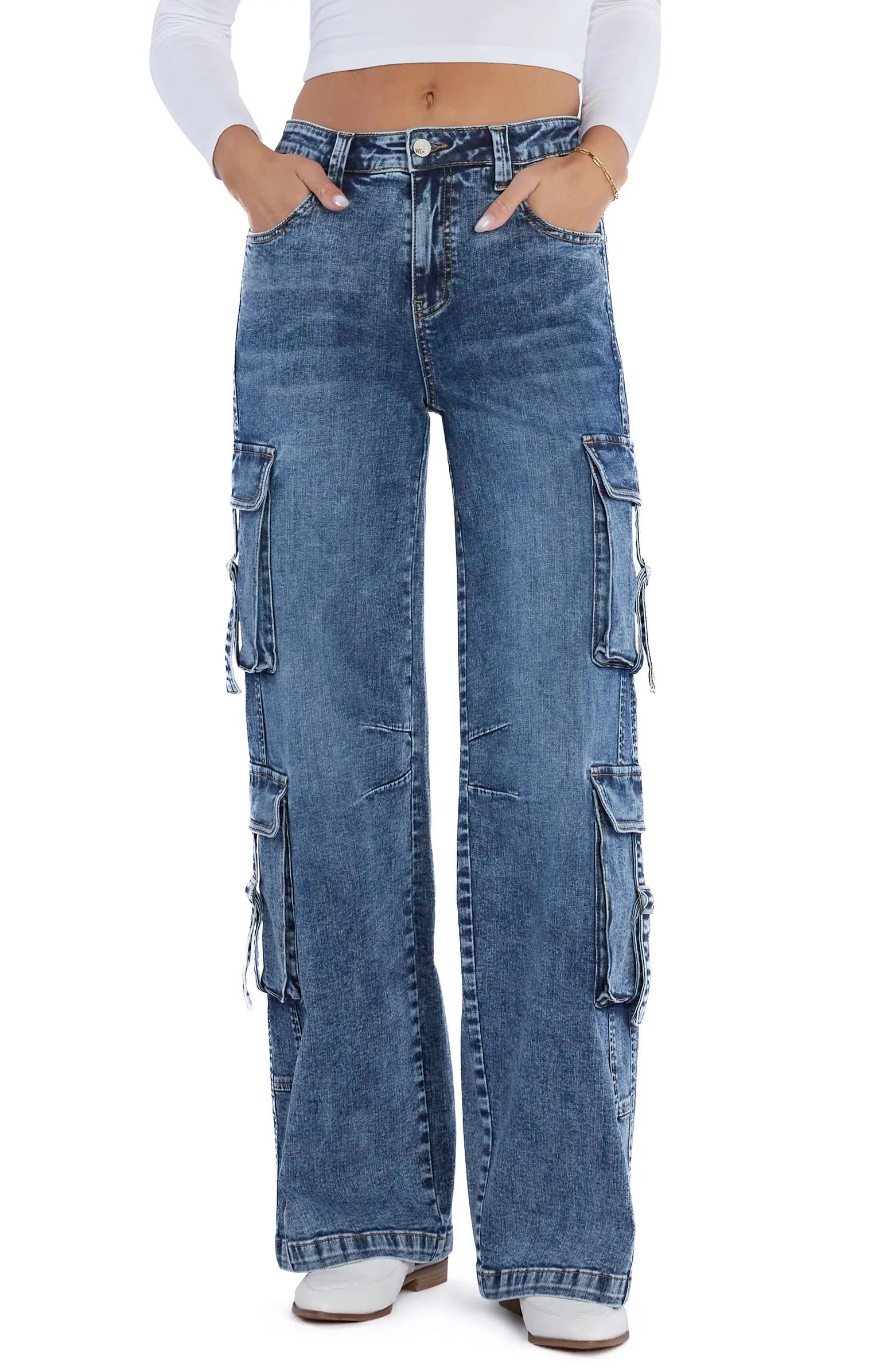 High Waist Straight Leg Cargo Jeans | Nordstrom