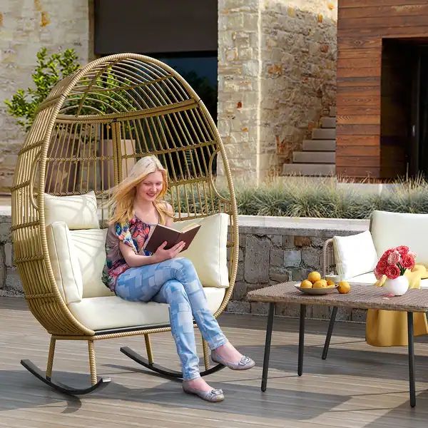 Moasis Outdoor Patio Rocking Wicker Basket Egg Chair Rocker | Bed Bath & Beyond