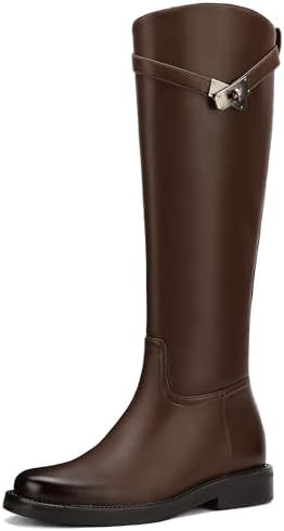 Knee High Boots Women | Tall Riding Faux Leather Low Heel Boots | Round Toe Pull On Wide Calf wit... | Amazon (US)