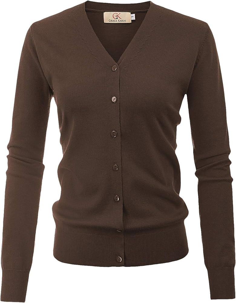 GRACE KARIN Women's Long Sleeve Button Down Vee Neck Classic Sweater Knit Cardigan | Amazon (US)