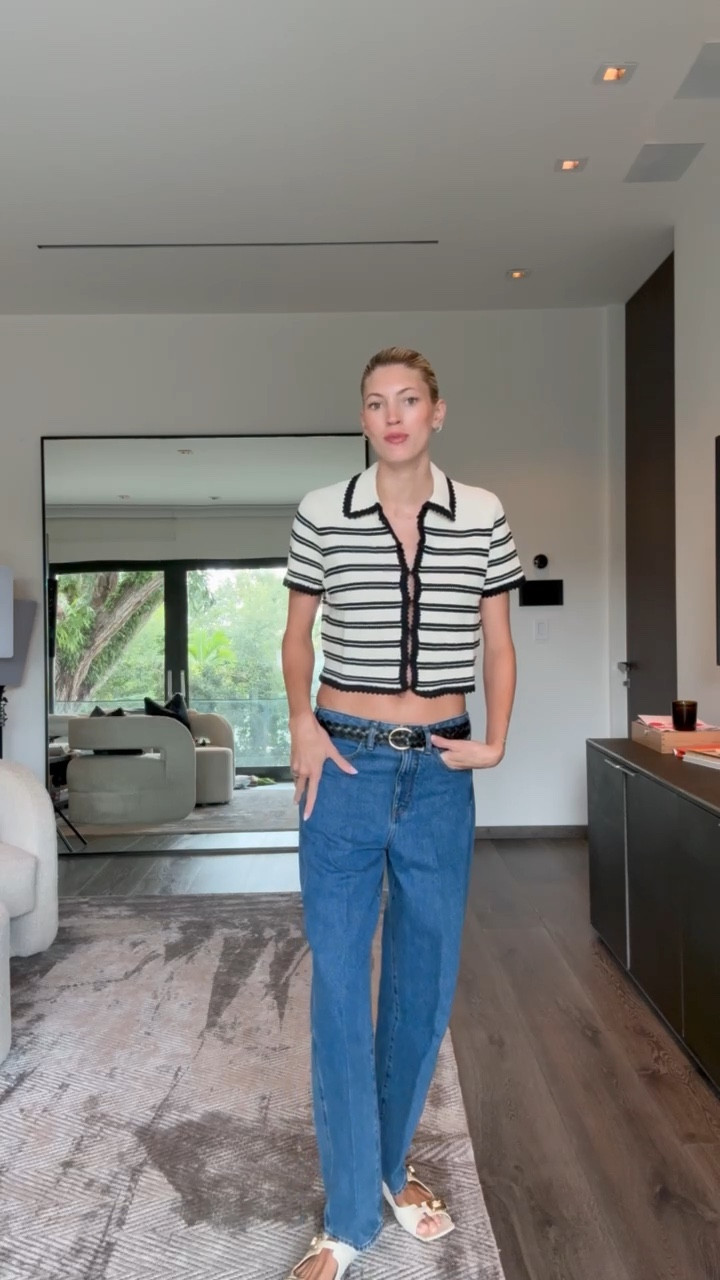 How cute is this crochet knit top?! Love the stripe detail and black belt with this. 

#LTKStyleTip