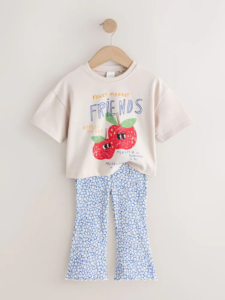 Ecru White Apple Character Short Sleeve Top and Leggings Set (3mths-7yrs) | Next EU
