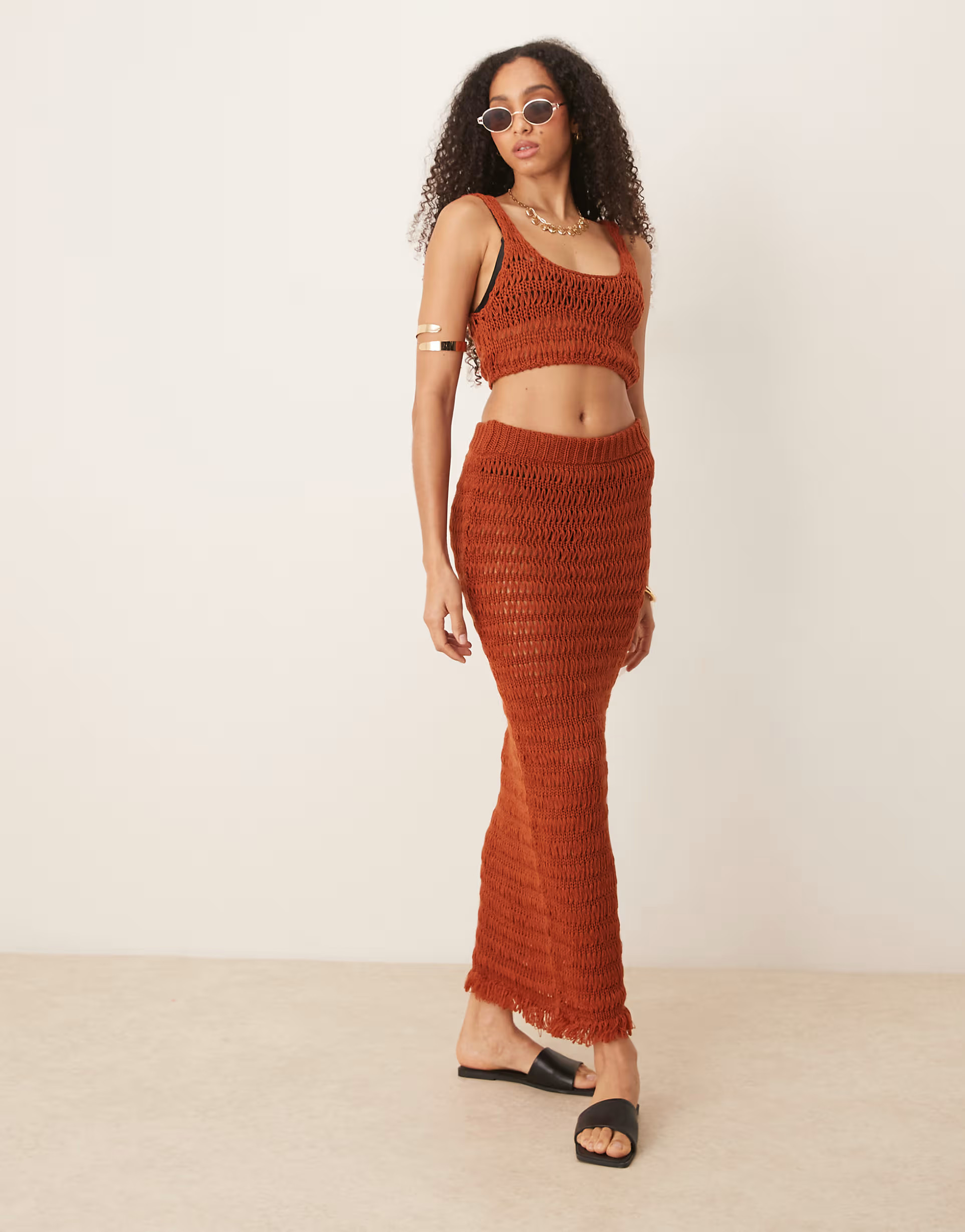 ASOS DESIGN knitted beach maxi skirt in rust | ASOS (Global)