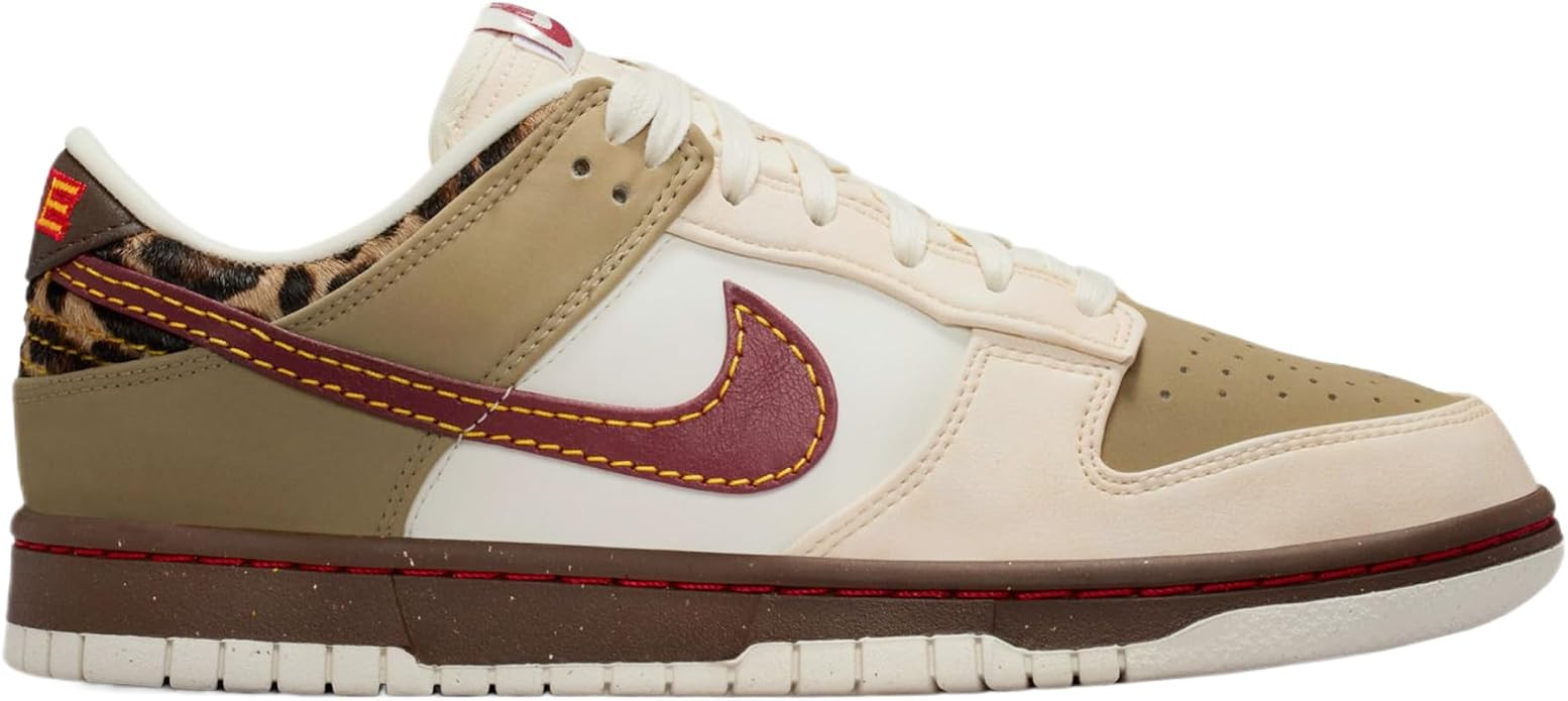 Dunk Low Retro Womens Lifestyle Shoes (Khaki/Team Red/Baroque Brown/Pearl White) Size 8 | Amazon (US)