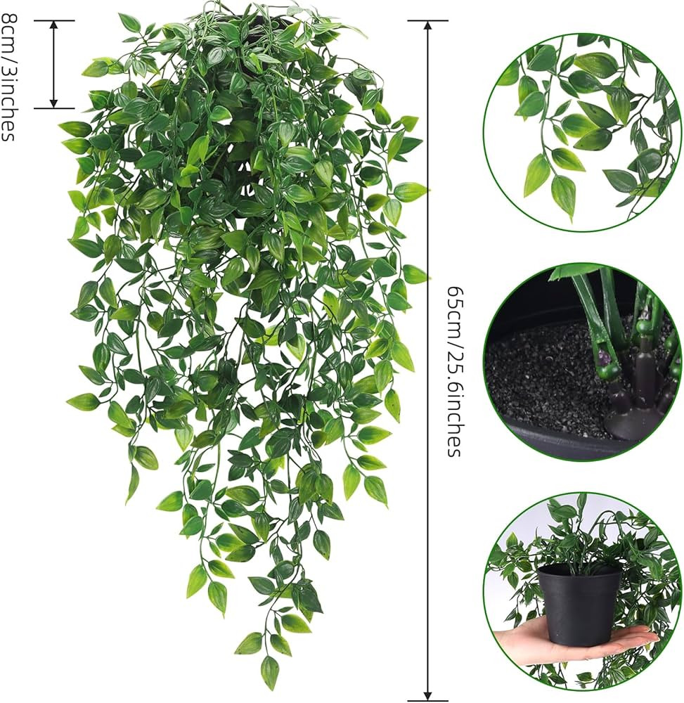 Whonline Fake Hanging Plants, Artificial Small Potted Plants for Indoor Outdoor Aesthetic Office ... | Amazon (US)