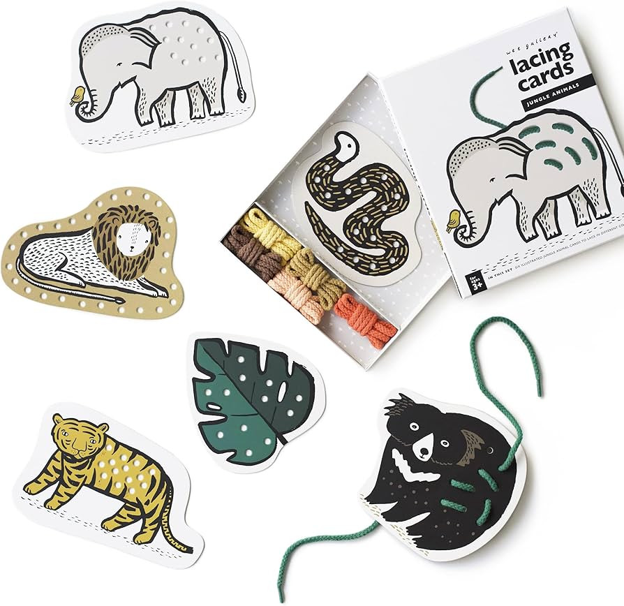 Wee Gallery Jungle Animals Lacing Cards for Toddlers, Sewing Board, Preschool Toys, Montessori Le... | Amazon (US)
