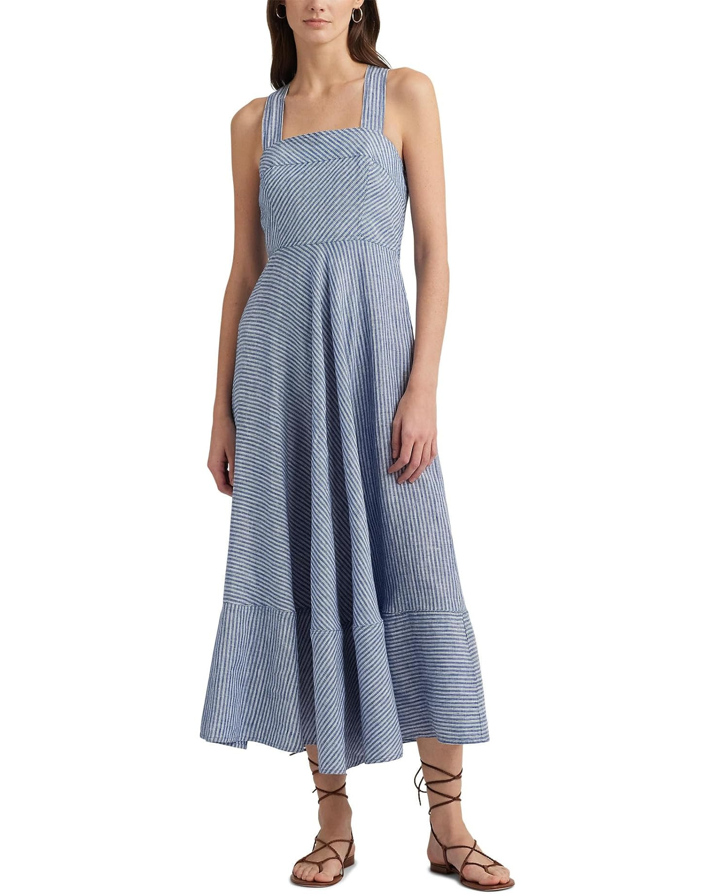 Pinstripe Linen Sleeveless Dress | Zappos