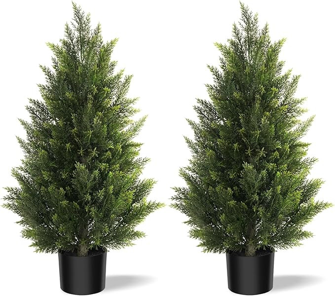 Outdoor Artificial Cedar Topiary Tree, Faux Evergreen Shrubs for Front Porch Decor, Lifelike Fake... | Amazon (US)