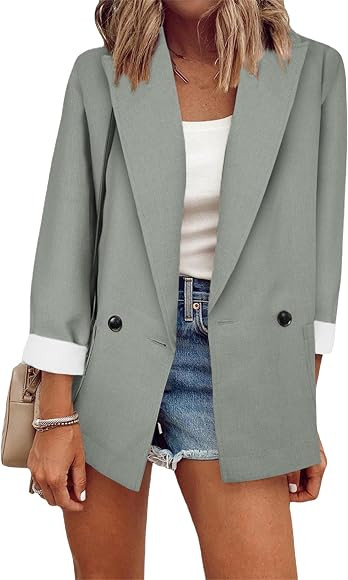 ZICUE Women's Casual Work Office Lapel Blazer Front Buttons Lightweight Roll Up Long Sleeve Blaze... | Amazon (CA)