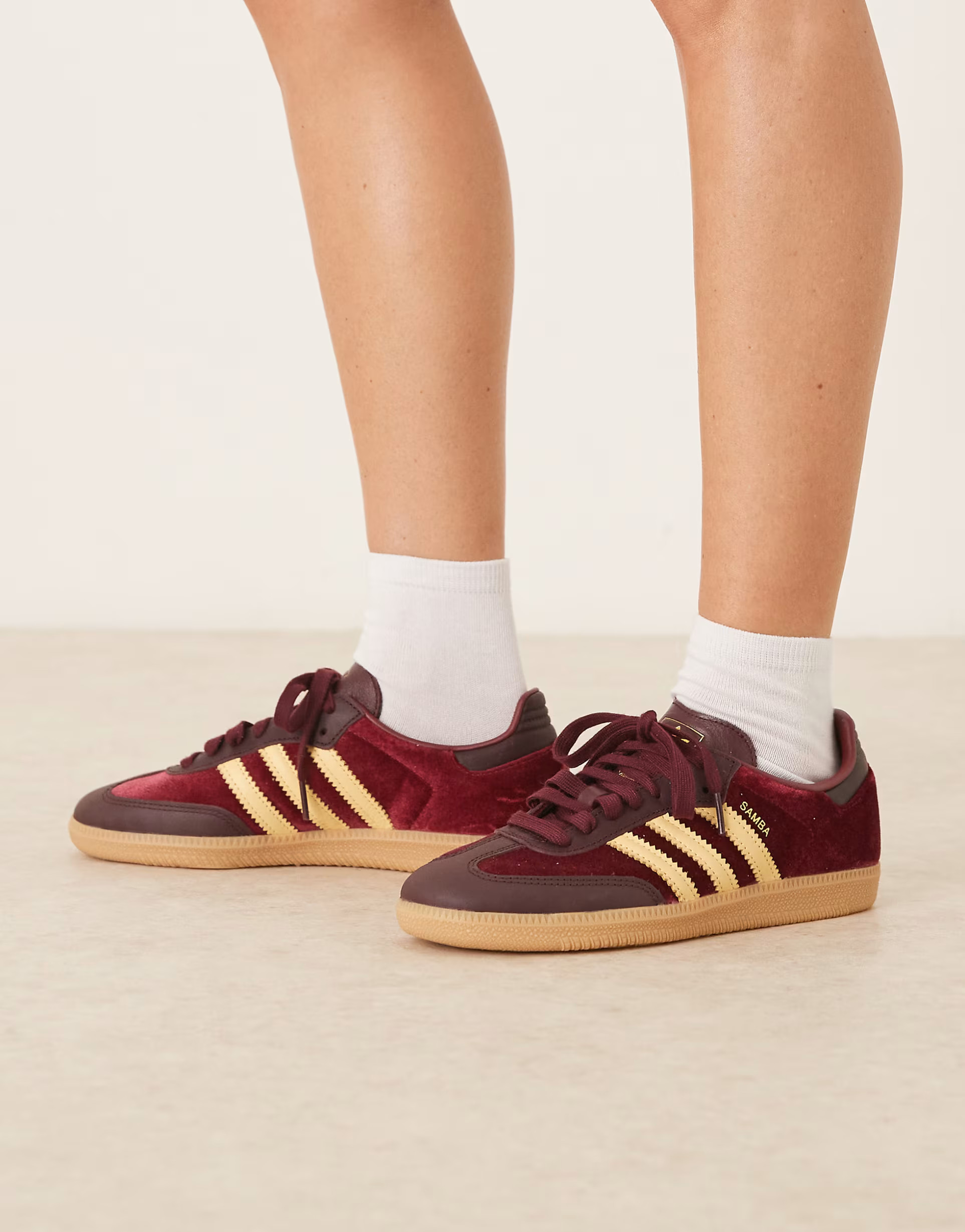 adidas Originals Samba OG velvet trainers in burgundy and yellow | ASOS | ASOS (Global)